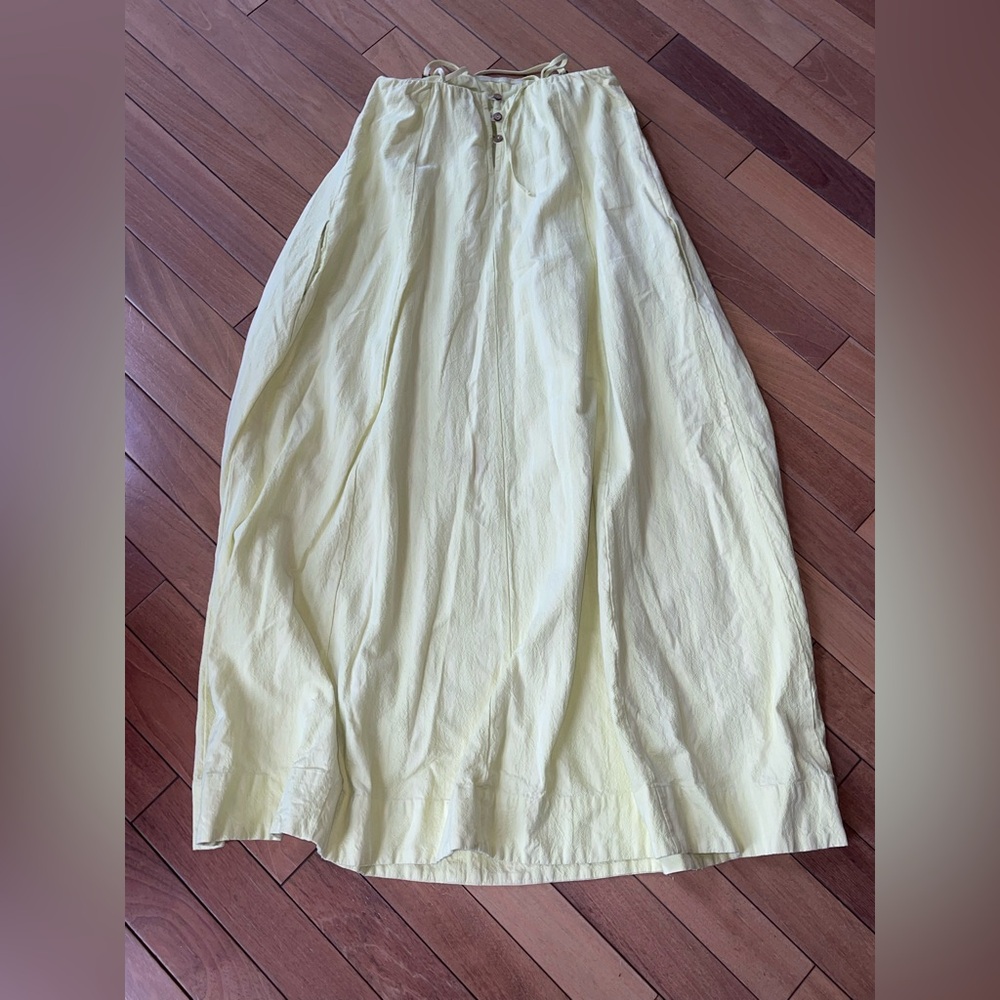 Free People All for Sun Maxi Dress Yellow Sz Small Boho Cotton Tie Strap Smocked - Picture 6 of 11